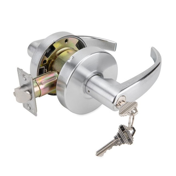Global Door Controls Pisa Series Standard Duty Brushed Chrome Grade 2 Commercial Cylindrical Entry Door Handle with Lock and Clutch Function - GAL-1151P-626