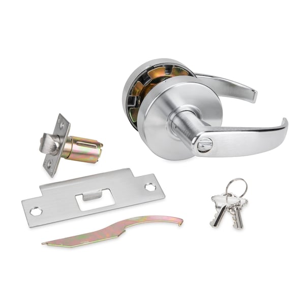 Global Door Controls Pisa Series Standard Duty Brushed Chrome Grade 2 Commercial Cylindrical Entry Door Handle with Lock and Clutch Function - GAL-1151P-626