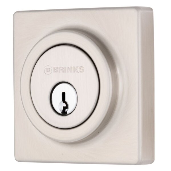 Brinks Mendocino Series Contemporary Square Single Cylinder Deadbolt Satin Nickel Finish - E2402-119