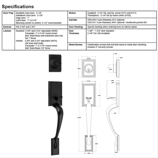 Delaney Hardware Kellington Black Single Cylinder Deadbolt Entry Door Handleset - 240607