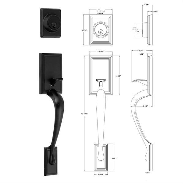 Delaney Hardware Kellington Black Single Cylinder Deadbolt Entry Door Handleset - 240607