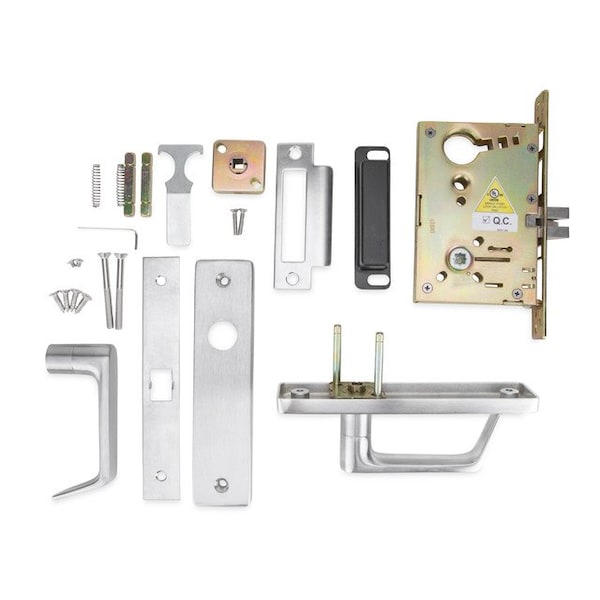 Trans Atlantic Co. DXML Brushed Chrome Grade 1 Passage Mortise Lock Door Handle with Sectional Left-Handed Lever - DL-DXML10SSLH-US26D