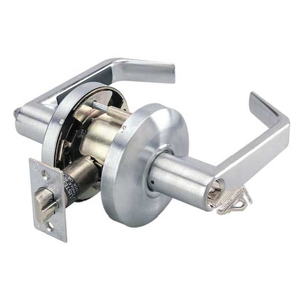 Cal-Royal Design Storeroom Lever Lock, 2-3/4 Backset, ASA Strike, SFIC Less Core, US26D Satin Chrome - ICSL05-26D