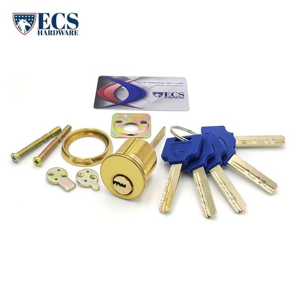 Ecs Hardware Durable Premium Key Controlled Rim / Mortise Combo Cylinder, 1-1/8 in US3 Polished Brass - ECSH-MRH-US3