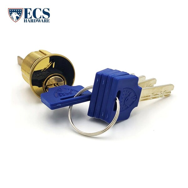 Ecs Hardware Durable Premium Key Controlled Rim / Mortise Combo Cylinder, 1-1/8 in US3 Polished Brass - ECSH-MRH-US3