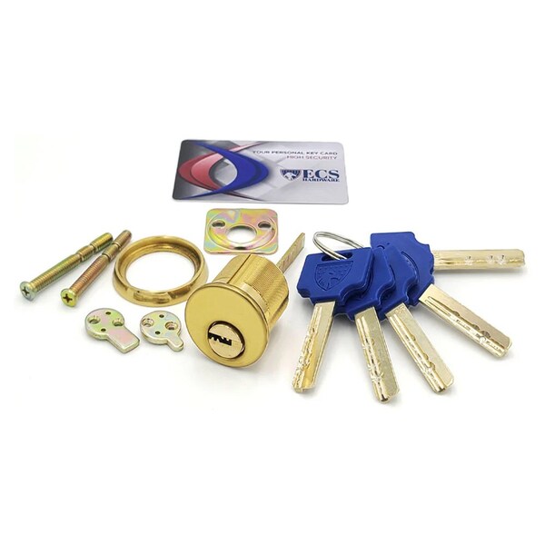 Ecs Hardware Durable Premium Key Controlled Rim / Mortise Combo Cylinder, 1-1/8 in US3 Polished Brass - ECSH-MRH-US3