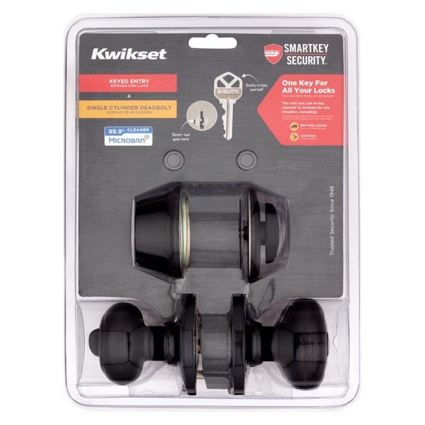Kwikset Kwikset SmartKey Security Cove Venetian Bronze Deadbolt and Entry Door Knob KW1 2-3/4 in. - 96900-421