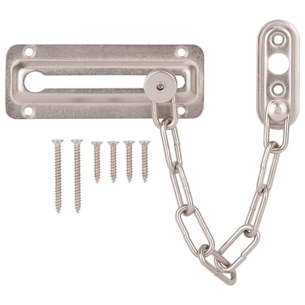 Prosource Chain Door Guard, 3-3/8 in L, 2 in W, Steel, Satin Nickel - 807277-SC-PS
