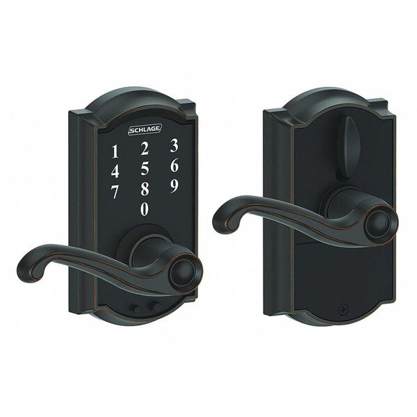 Schlage Residential Electronic Lock, Lever, Antique Bronze - FE695 CAM716FLA