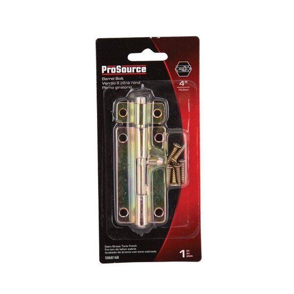 Prosource Barrel Bolt, 0.31 Dia in Bolt Head, 4 in L Bolt, Steel, Satin Brass - 20486CZB-PS