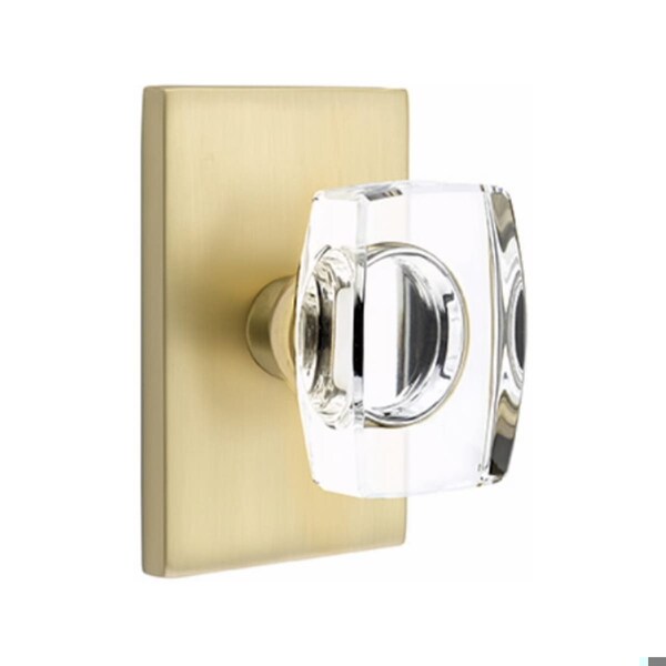 Emtek Windsor Crystal Knob 2-3/8 in Backset Privacy w/Modern Rectangular Rose for 1-1/4 in to 2 in Door - 5212WSUS4