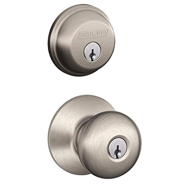 Schlage Combo Dead Bolt, ANSI 2 Grade, Keyed Alike Key, Brass, Satin Nickel, 238 or 234 in Backset - FB50VPLY619