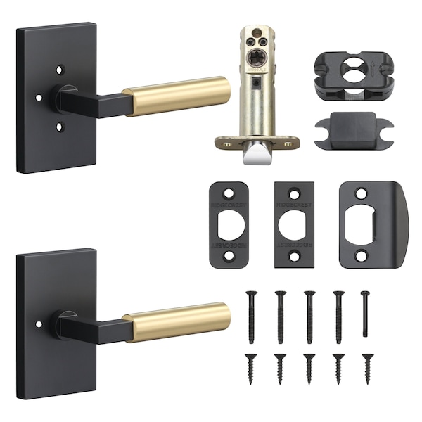 Sure-Loc Hardware Sure-Loc Hardware Levanto Privacy Rosette, Flat Black, Smooth Grip in Satin Brass - LV102 FBL GRIP-SM SB