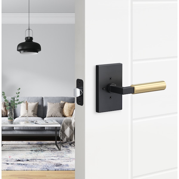 Sure-Loc Hardware Sure-Loc Hardware Levanto Privacy Rosette, Flat Black, Smooth Grip in Satin Brass - LV102 FBL GRIP-SM SB