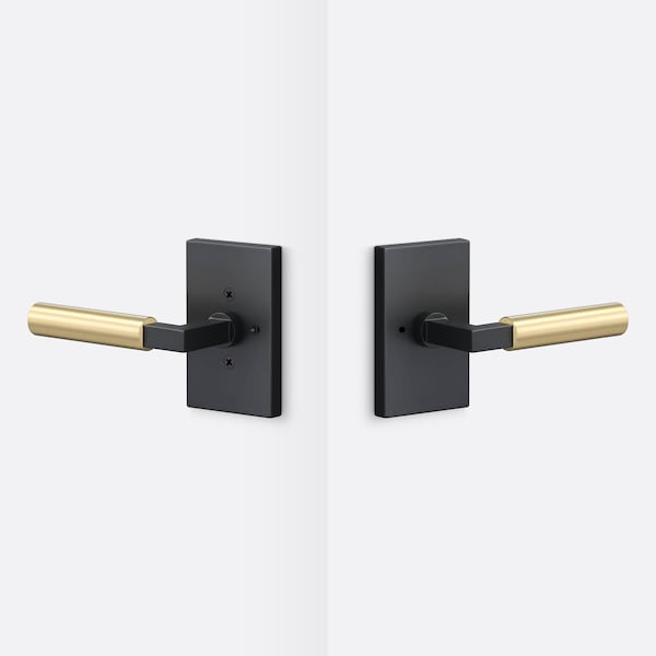 Sure-Loc Hardware Sure-Loc Hardware Levanto Privacy Rosette, Flat Black, Smooth Grip in Satin Brass - LV102 FBL GRIP-SM SB