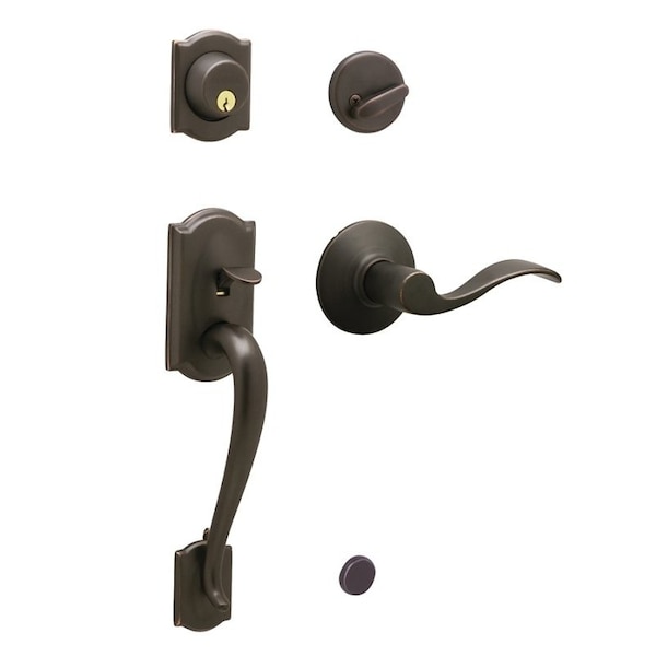 Schlage Camelot Series Handleset, 1 Grade, Keyed Different Key, Solid Brass, Aged Bronze, C Keyway - F60VCAM/ACC716