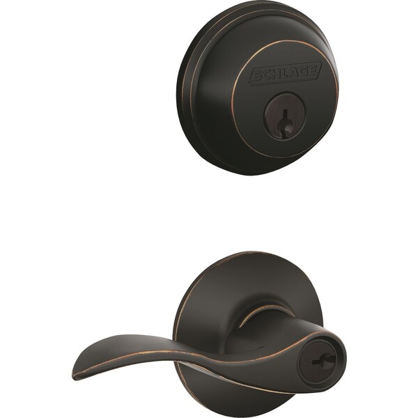 Schlage Accent Aged Bronze Single Cylinder Deadbolt & Door Lever Combo Lockset - FB50VACC716