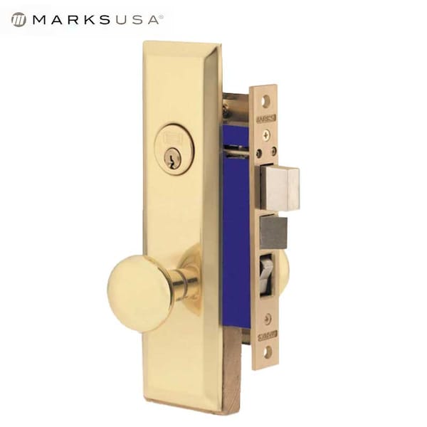 Marks METRO MORTISE APARTMENT KNOB LOCKSET HD - ENTRANCE - 1-1/16 X 7-5/8 - POLISHED BRASS - RIGHT - MRK-114A-3-RH
