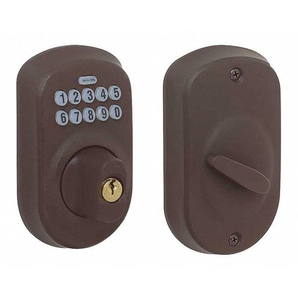 Schlage Deadbolt Lock, Oil Rubd Bronze, 10 Button - BE365 PLY 716