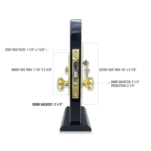 Premier Lock Brass Mortise Entry Right Hand Lock Set with 2.5 in. Backset and 2 SC1 Keys - MR01