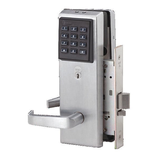 Best Mortise 45HZ Lock, Latch, Keypad, Lever, Satin Chrome, RH - 45HZ7DV14KP626RH