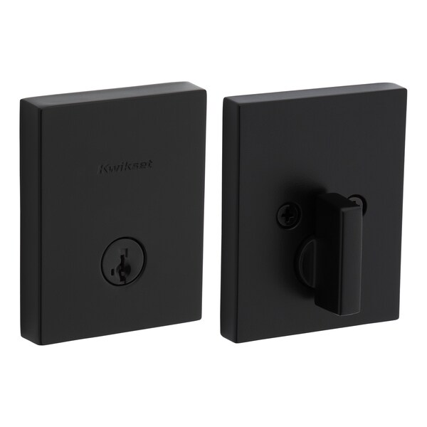 Kwikset Rectangular Low Profile Single Cylinder SmartKey Deadbolt, 6AL Latch, KA3 Matte Black Finish - 258RCT-514S.STRKP