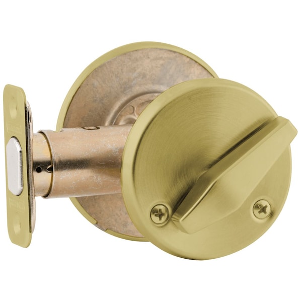 Schlage Grade 2 Door Bolt, Inside Turn x Blank Plate, Adjustable 2-3/8-in and 2-3/4-in Backset, Brass Finish - B581 606