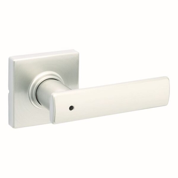 Kwikset Breton Lever with Square Rose Privacy Door Lock with 6AL Latch and RCS Strike Satin Nickel Finish - 300BRNLSQT-15