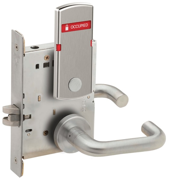 Schlage Grade 1 Bed Bathroom Privacy Mortise Lock, 03 Lever, A Rose, Indicator displays with Text, Exterior - L9040 03A 630 L283-722