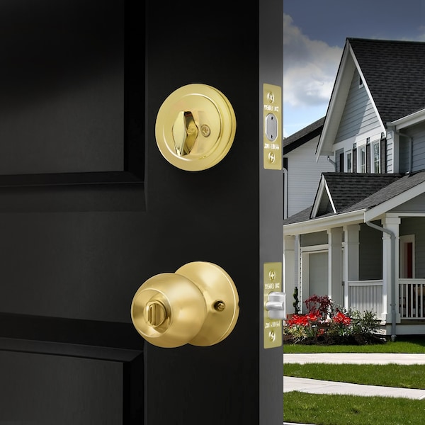 Premier Lock Entry Door Knob Combo Lock Set with Deadbolt Set of 6, Keyed Alike, Solid Brass, 6PK - ED02-6