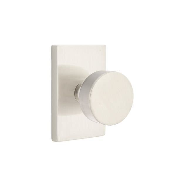 Emtek Round Knob 2-3/8 in Backset Privacy w/Modern Rectangular Rose for 1-1/4 in to 2 in Door Satin Nickel - 5212ROUUS15