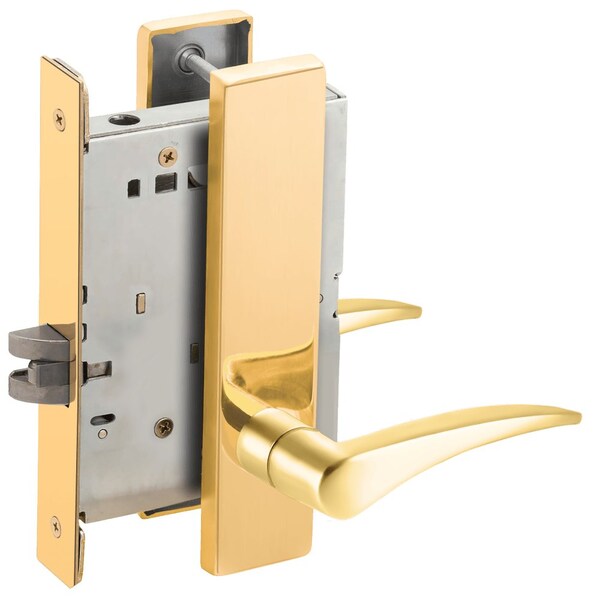 Schlage Grade 1 Passage Latch Mortise Lock, 12 Lever, L Escutcheon, Bright Brass Finish, Right-Handed - L9010 12L 605 RH