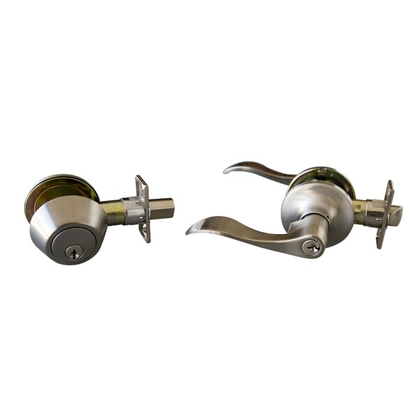 Design House Design House Stratford Wave Satin Nickel Entry Lever and Deadbolt Set KW1 1-3/4 in. - 727966