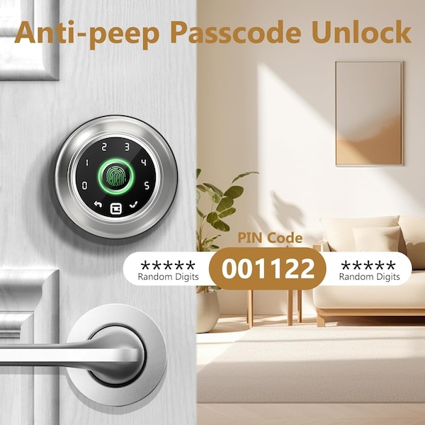 Edendirect 4 in 1 Aluminum Smart Lock Deadbolt with App Biometric Door Knob, Keyless Entry Door Lock in Silver - IR-F02SN=F02-02