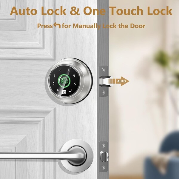 Edendirect 4 in 1 Aluminum Smart Lock Deadbolt with App Biometric Door Knob, Keyless Entry Door Lock in Silver - IR-F02SN=F02-02