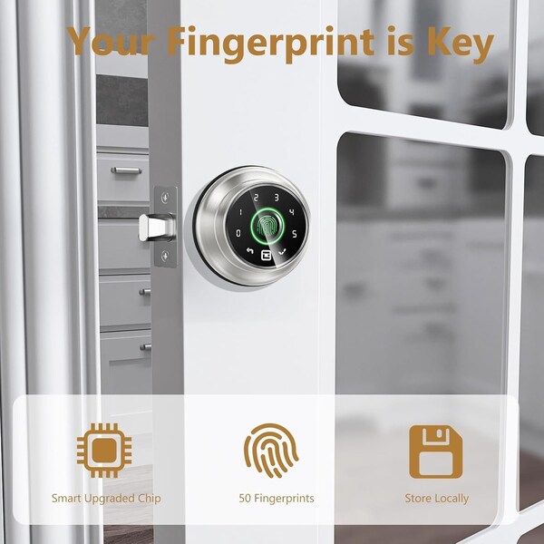 Edendirect 4 in 1 Aluminum Smart Lock Deadbolt with App Biometric Door Knob, Keyless Entry Door Lock in Silver - IR-F02SN=F02-02