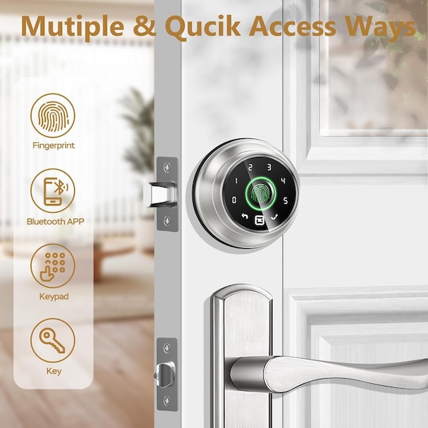 Edendirect 4 in 1 Aluminum Smart Lock Deadbolt with App Biometric Door Knob, Keyless Entry Door Lock in Silver - IR-F02SN=F02-02