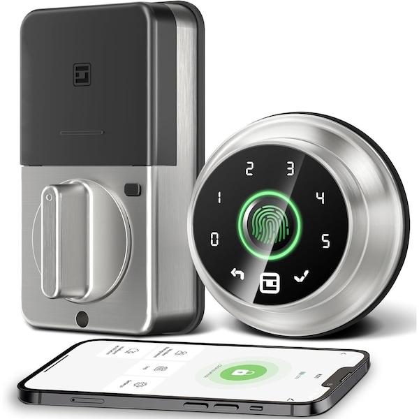 Edendirect 4 in 1 Aluminum Smart Lock Deadbolt with App Biometric Door Knob, Keyless Entry Door Lock in Silver - IR-F02SN=F02-02