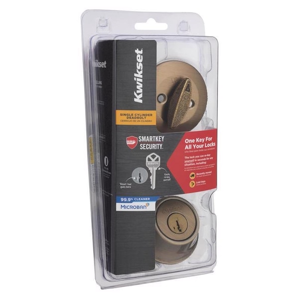 Kwikset Kwikset SmartKey Security Antique Brass Metal Single Cylinder Deadbolt - 96600-749