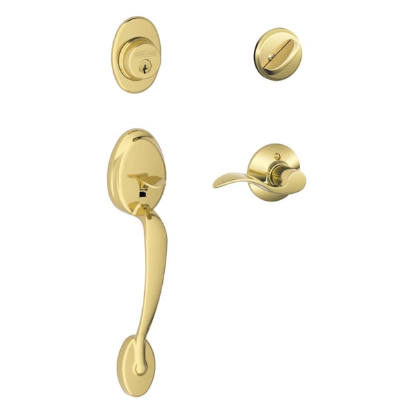 Schlage Schlage Plymouth / Accent Bright Brass Single Cylinder Handleset and Knob Right or Left Handed - F60VPLY505ACC