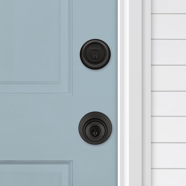 Kwikset Polo Traditional Matte Black Deadbolt and Entry Door Knob 1-3/4 in. - 96900-449