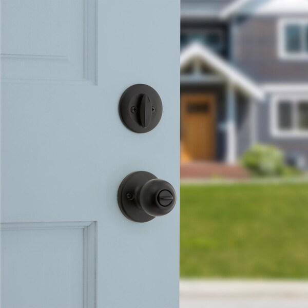 Kwikset Polo Traditional Matte Black Deadbolt and Entry Door Knob 1-3/4 in. - 96900-449