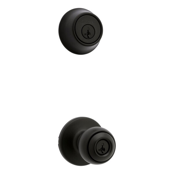 Kwikset Polo Traditional Matte Black Deadbolt and Entry Door Knob 1-3/4 in. - 96900-449
