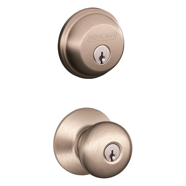 Schlage Schlage Plymouth Satin Nickel Deadbolt and Entry Door Knob 1-3/4 in. - FB50NVPLY619