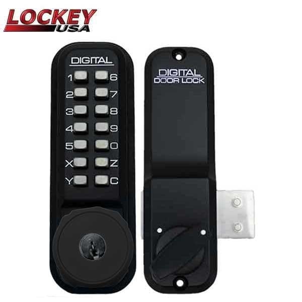 Lockey 2200 Narrow-Stile Mechanical Keypad Keyless Deadbolt Lock - Surface Mount - Keyed Alike - Jet Black - LK-2200-JB-KA