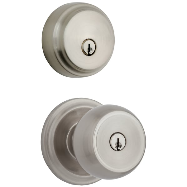Brinks Home Security Brinks Push Pull Rotate Stafford Satin Nickel Entry Knob and Single Cylinder Deadbolt KW1 1.75 in. - 23081-119
