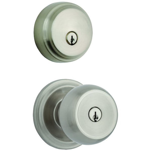 Brinks Home Security Brinks Push Pull Rotate Stafford Satin Nickel Entry Knob and Single Cylinder Deadbolt KW1 1.75 in. - 23081-119