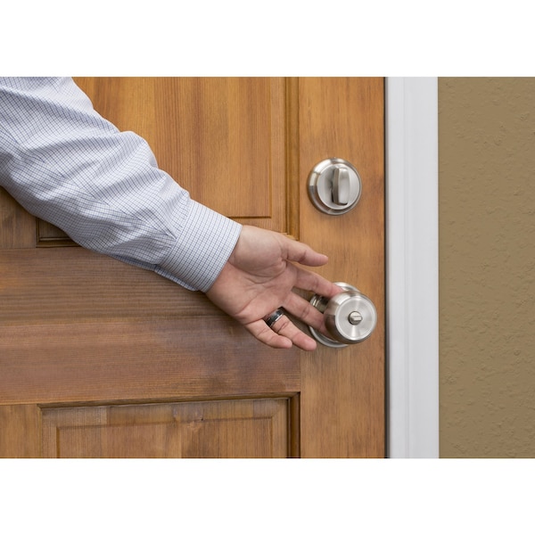 Brinks Home Security Brinks Push Pull Rotate Stafford Satin Nickel Entry Knob and Single Cylinder Deadbolt KW1 1.75 in. - 23081-119