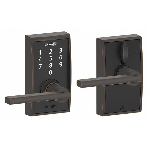 Schlage Residential Electronic Lock, Lever, Antique Bronze - FE695 CEN716LAT