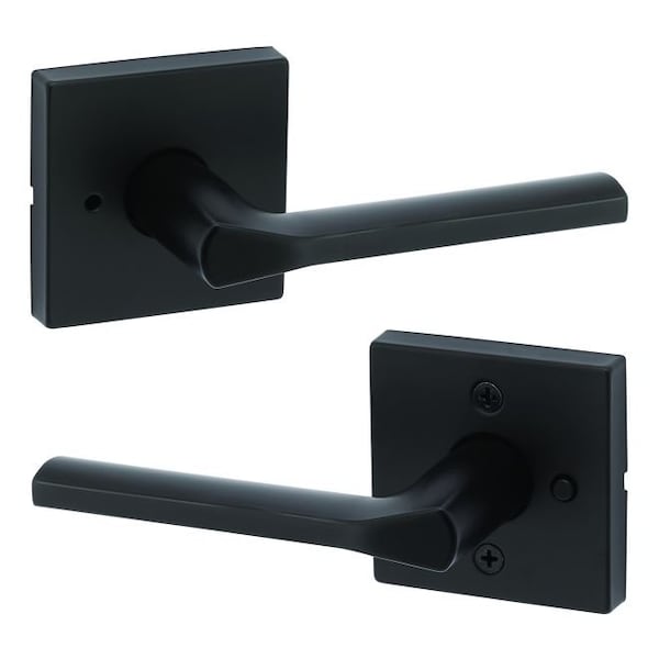 Kwikset Lisbon Lever with Square Rose Privacy Door Lock with 6AL Latch and RCS Strike Matte Black Finish - 730LSLSQT-514